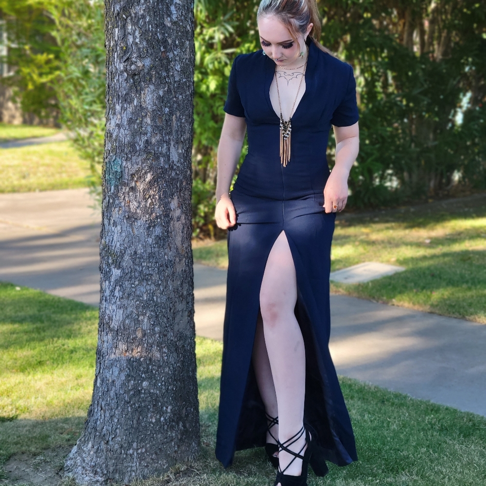 Navy Menswear Evening Gown